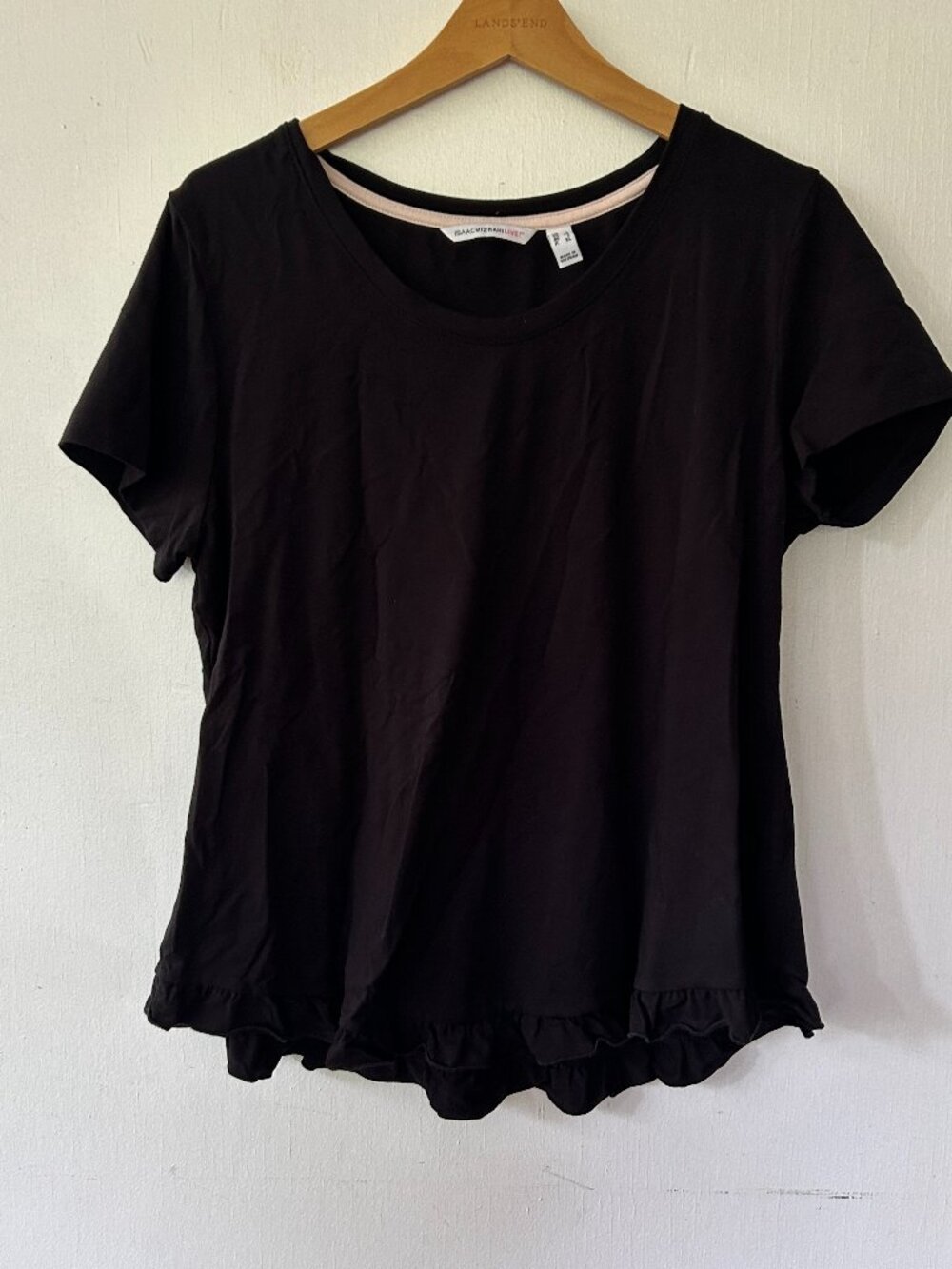 Isaac Mizrahi Black Ruffle Hem Top Womens Large Dark Fairy Whimsigoth Neutral